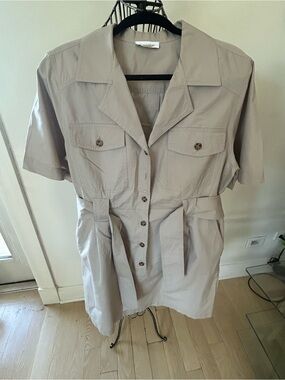 Calvin Klein Short-Sleeve Utility Jacket Dress in Taupe